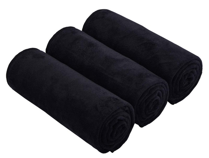 HOPESHINE Microfiber Exercise Fitness Home Gyms Towels for Men & Women Absorbent Sweat Yoga Towels Sports Towels Soft Fast Drying 3 Pack (Black 3-Pack, 16inch X 32inch) - Image 1